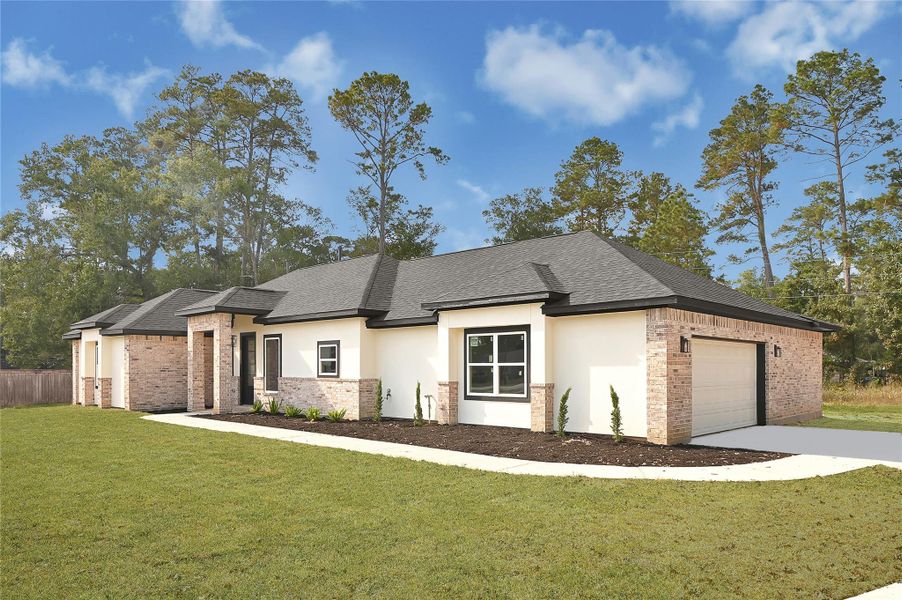 Front exterior of a new home in , New Caney, TX, highlighting curb appeal (Image 1). Front exterior of a new home in , New Caney, TX, highlighting curb appeal (Image 1).
