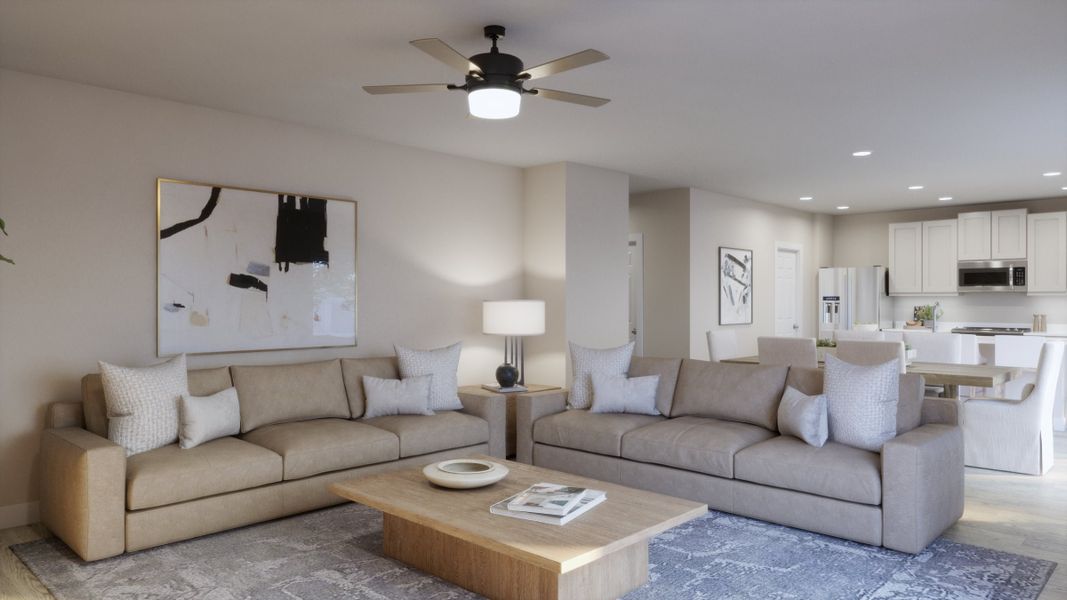 Representative furnished interior of a home built from the Finn by Risewell Homes in Hodges Reserve, Howey-in-the-Hills (Image 3). Representative furnished interior of a home built from the Finn by Risewell Homes in Hodges Reserve, Howey-in-the-Hills (Image 3).