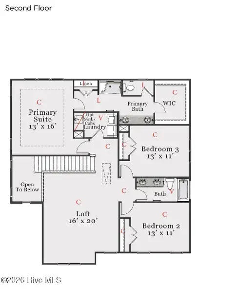 2D floor plan layout of this home in Coastal Haven, Leland, NC (Image 4).