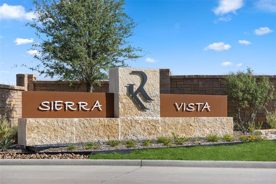 Entrance to the Sierra Vista at Kelly Ranch community in Aledo, TX, featuring signage and landscaping (Image 1).