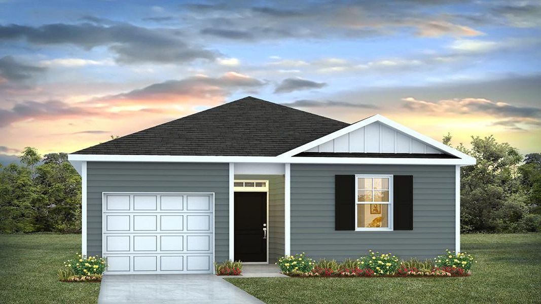 Front exterior of a new home in Carolina Groves, Moncks Corner, SC, highlighting curb appeal (Image 1). Front exterior of a new home in Carolina Groves, Moncks Corner, SC, highlighting curb appeal (Image 1).
