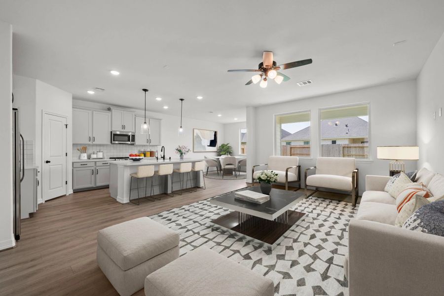 Gathering room. Sample product photo. Actual exterior and interior selections may vary by homesite. Photo may be virtually staged.