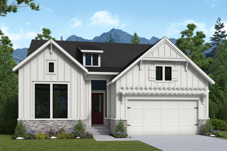 Representative exterior photo of a completed home built from the The Greenhorn by David Weekley Homes in Cloverleaf - Pinnacle Collection, Monument, CO (Image 2). Representative exterior photo of a completed home built from the The Greenhorn by David Weekley Homes in Cloverleaf - Pinnacle Collection, Monument, CO (Image 2).