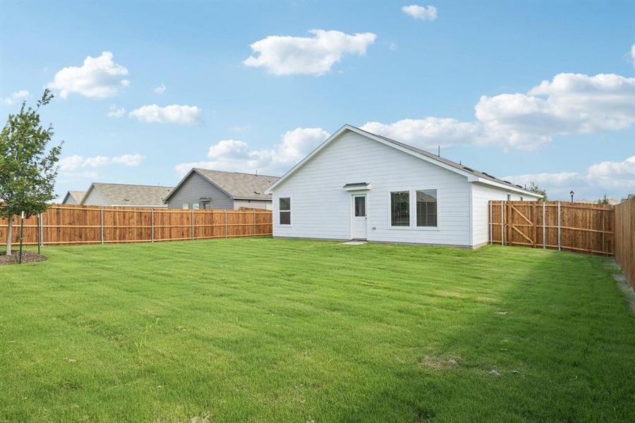 Expansive green lawn with a newly installed wood privacy fence Expansive green lawn with a newly installed wood privacy fence
