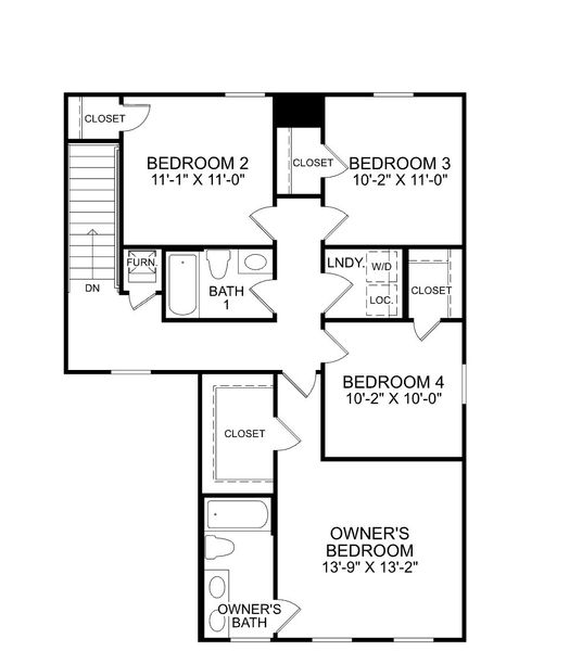 2D floor plan layout for the Iris by Ryan Homes in Everly 2-Story, Spartanburg, SC (Image 1).