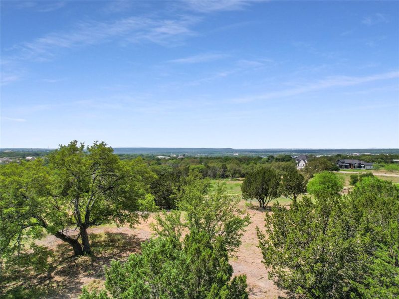 Mostly flat lot with gorgeous oak trees and amazing distant views.