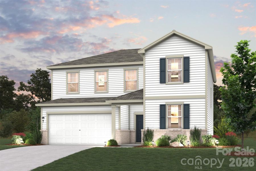 Front exterior of a new home in Grants Landing, Salisbury, NC, highlighting curb appeal (Image 1). Front exterior of a new home in Grants Landing, Salisbury, NC, highlighting curb appeal (Image 1).