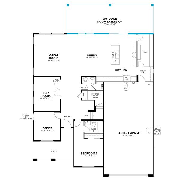 Floor 1: Outdoor Room Extension Option