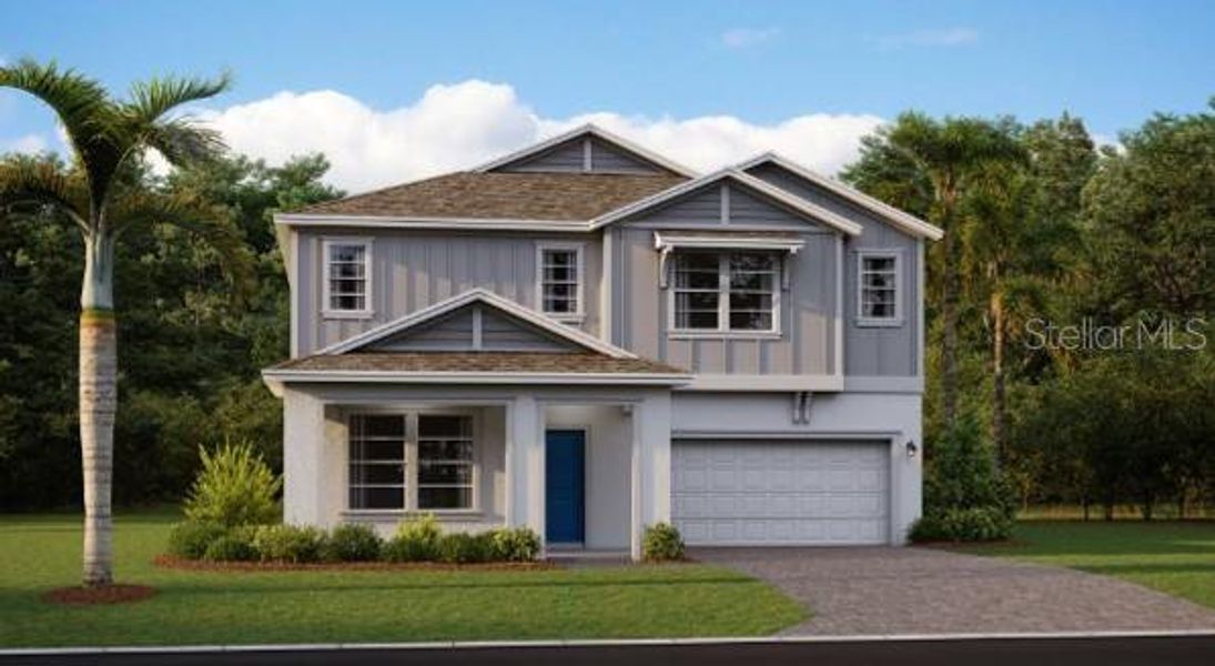 Front exterior of a new home in Wellness Ridge: Estates Collection, Clermont, FL, highlighting curb appeal (Image 1).