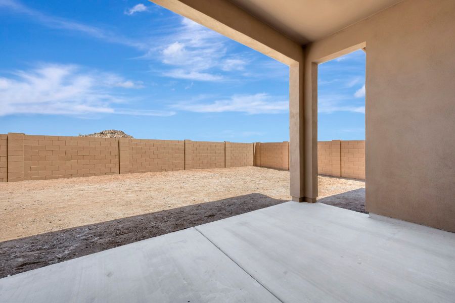 Exterior details and patio area of a home in Skyline at Verrado Regent Hills, Buckeye (Image 3).