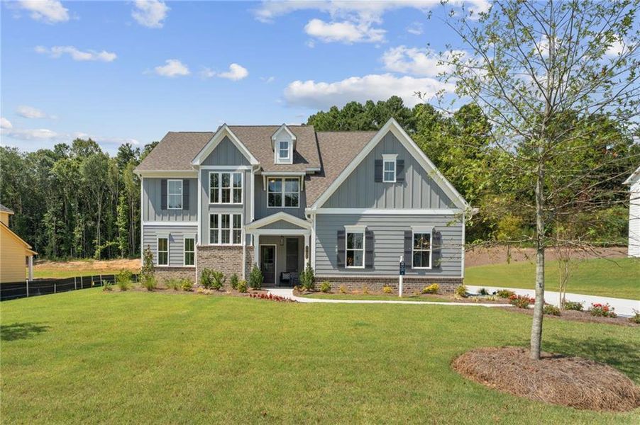 Front exterior of a new home in Oak Valley Estates, Marietta, GA, highlighting curb appeal (Image 20).