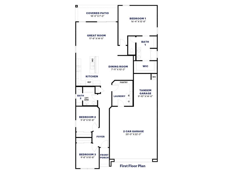 2D floor plan layout for the Dove by D.R. Horton in Desert Moon Estates, Buckeye, AZ (Image 3). 2D floor plan layout for the Dove by D.R. Horton in Desert Moon Estates, Buckeye, AZ (Image 3).