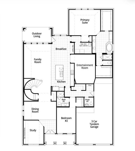 2D floor plan layout for the 223 Plan by Highland Homes in Harvest Green, Richmond, TX (Image 30).