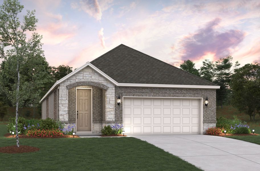 Representative exterior photo of a completed home built from the Primrose by Beazer Homes in Saratoga: Fields 40', Aubrey, TX (Image 12). Representative exterior photo of a completed home built from the Primrose by Beazer Homes in Saratoga: Fields 40', Aubrey, TX (Image 12).