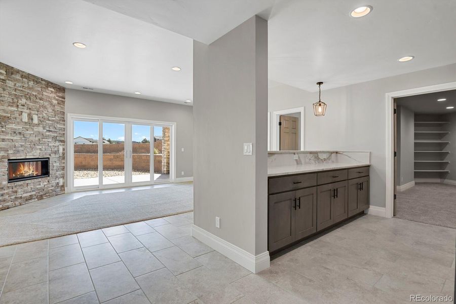 View of entrance to theater room from wet bar