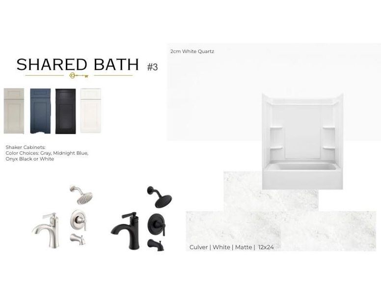 Shared Bath 3 Options - Ability to upgrade to tile on shower walls