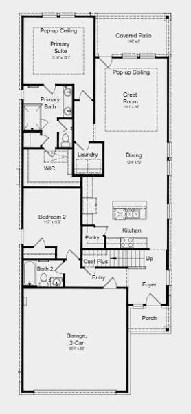 Floor 1 - Highlights Include: 12" pop-up ceiling at great room and primary suite Floor 1 - Highlights Include: 12" pop-up ceiling at great room and primary suite