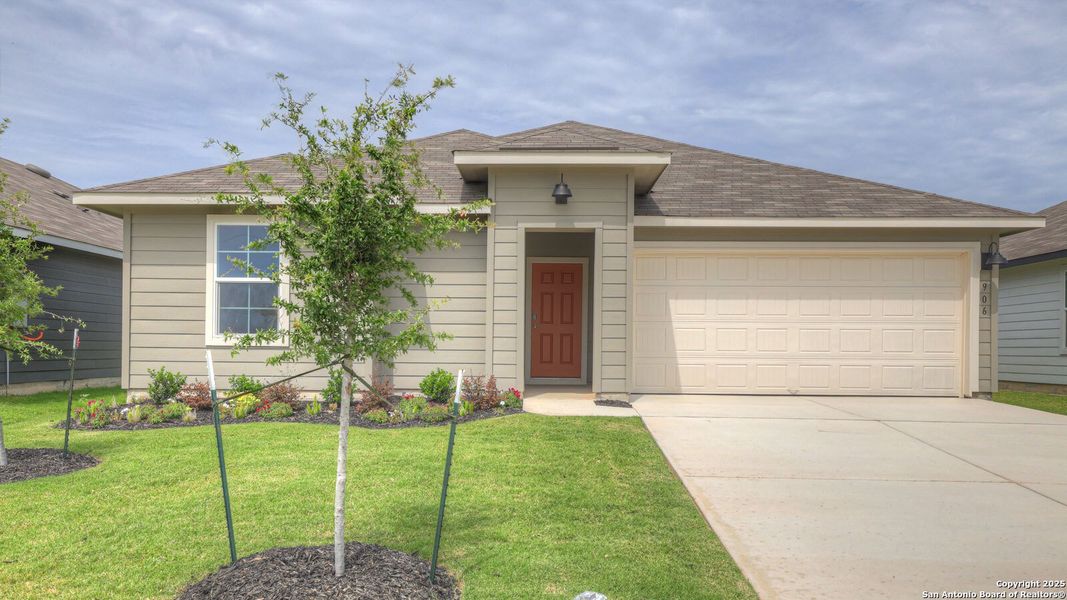 Front exterior of a new home in Swenson Heights, Seguin, TX, highlighting curb appeal (Image 1). Front exterior of a new home in Swenson Heights, Seguin, TX, highlighting curb appeal (Image 1).