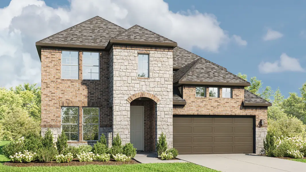 Representative exterior photo of a completed home built from the Elm by DRB Homes in Whisper South, San Marcos, TX (Image 2). Representative exterior photo of a completed home built from the Elm by DRB Homes in Whisper South, San Marcos, TX (Image 2).