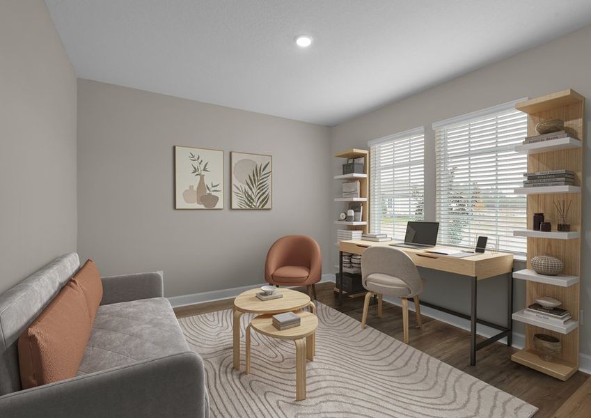 The front flex room is the perfect place to set up a home office