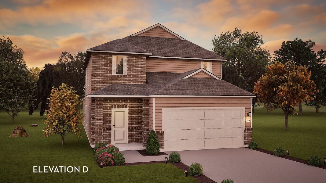 Front exterior of a new home in Windrose Green, Angleton, TX, highlighting curb appeal (Image 1). Front exterior of a new home in Windrose Green, Angleton, TX, highlighting curb appeal (Image 1).