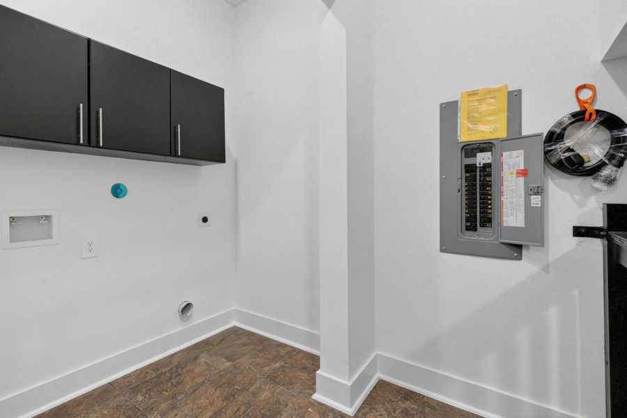 Washer and Dryer view, Breaker Box and Hook up connection for generator Ready