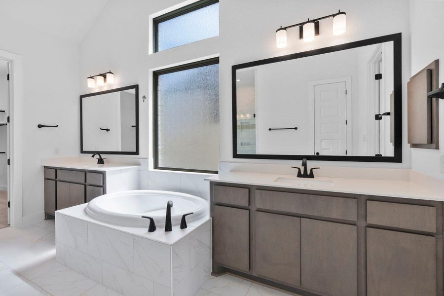Primary Bath retreat with dual vanities & garden tub