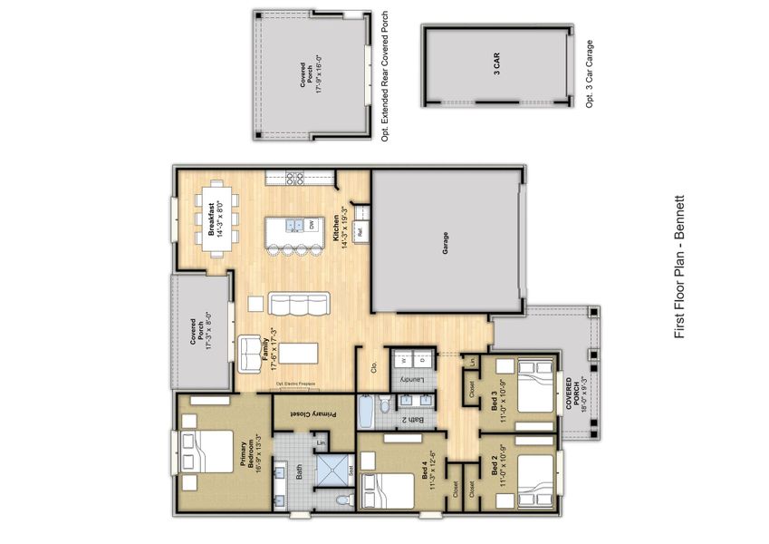2D floor plan layout for the Bennett by Grant & Co in Twin Oaks, Oakland, TN (Image 3).