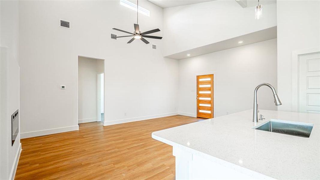 Kitchen overlooking living area