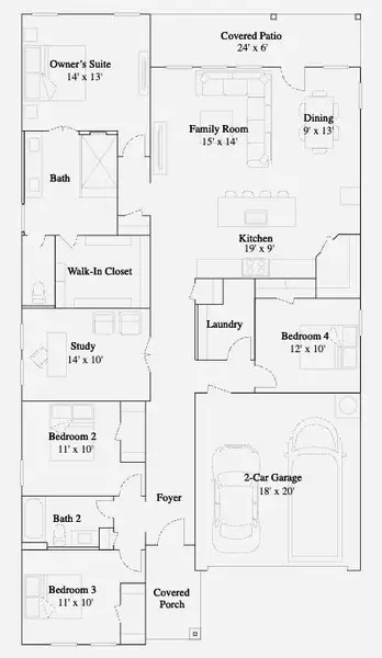 2D floor plan layout of this home in Winward Cove, Katy, TX (Image 2).