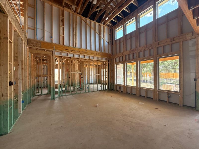 Family Room with soaring ceiling