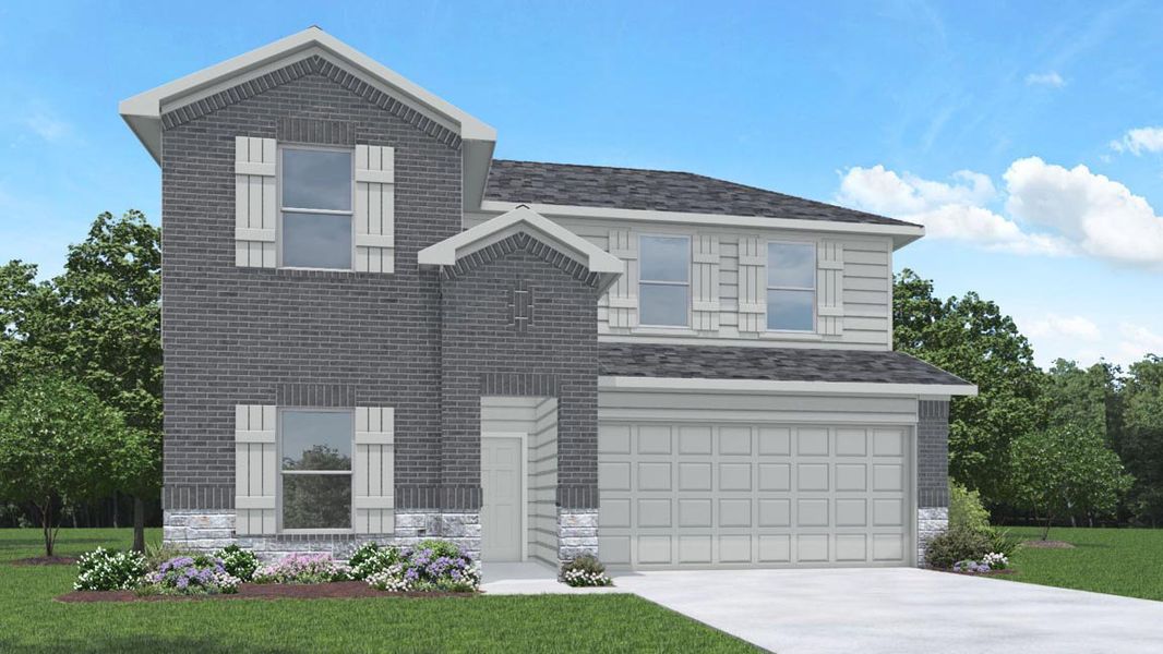 Representative exterior photo of a completed home built from the Mitchell by D.R. Horton in Sunterra Lakes, Brookshire, TX (Image 2).