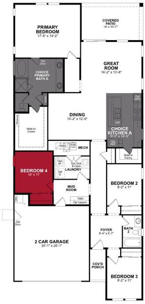 2D floor plan layout of this home in Willows at Bella Vista Farms, San Tan Valley, AZ (Image 4).