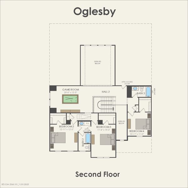 2D floor plan layout for the Oglesby by Pulte Homes in Corley Farms, Boerne, TX (Image 3).