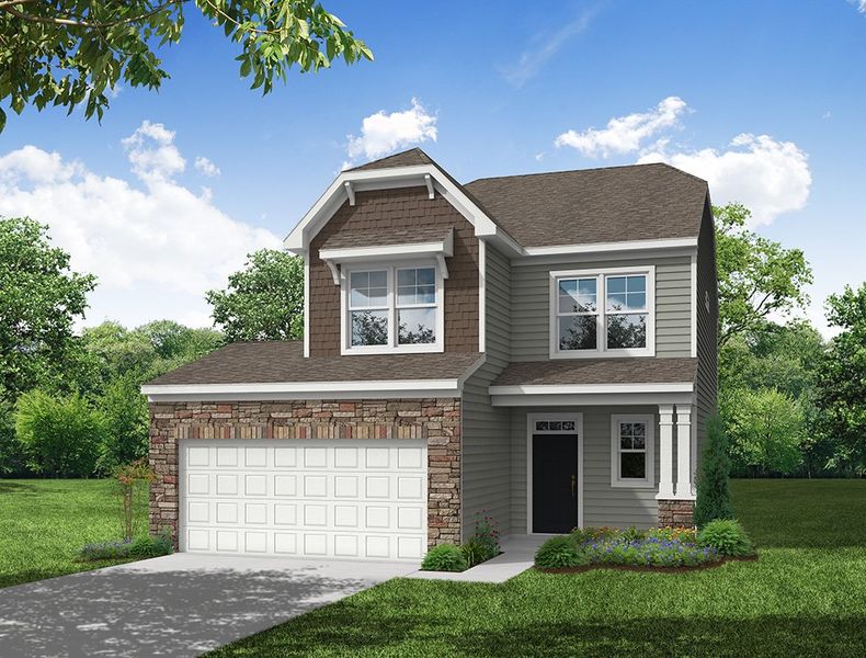 Representative exterior photo of a completed home built from the Whitlock With Two-Car Garage by Eastwood Homes in Chandler Ridge, McLeansville, NC (Image 7).