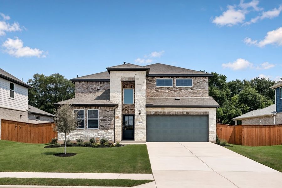 Front exterior of a new home in Lisso, Pflugerville, TX, highlighting curb appeal (Image 19).