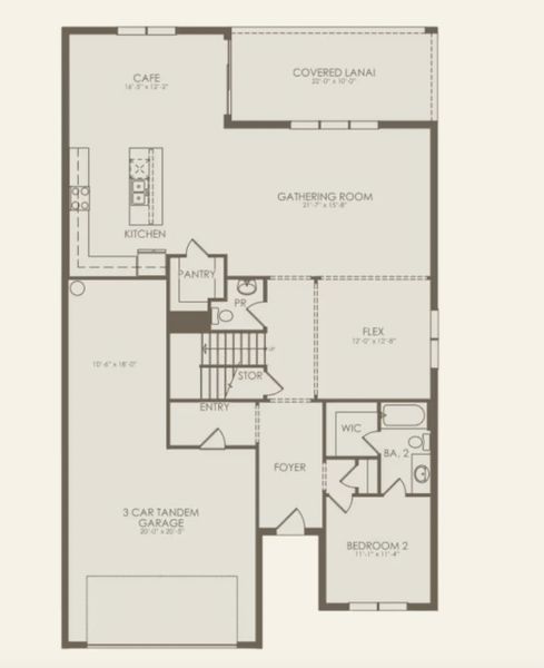 2D floor plan layout for the Yorkshire by Pulte Homes in The Landings at Saint Johns, St. Johns, FL (Image 5).