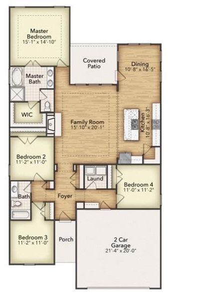 2D floor plan layout of this home in Liberty Pointe, Gainesville, TX (Image 5).