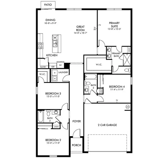 2D floor plan layout for the Hibiscus by Meritage Homes in The Reserve at Hammock Oaks - Signature Series, Lady Lake, FL (Image 3).