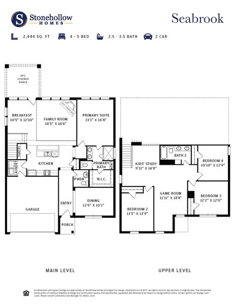 2D floor plan layout for the Seabrook by Stonehollow Homes in Heritage Grove, Blue Ridge, TX (Image 3).