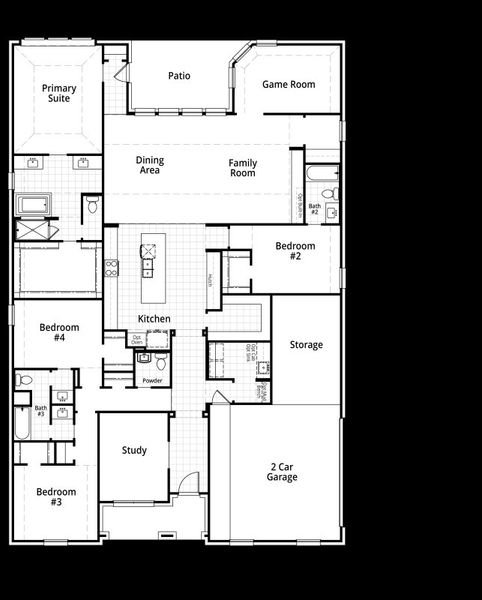 2D floor plan layout for the Ramsey G by Highland Homes in Goodland, Venus, TX (Image 4).