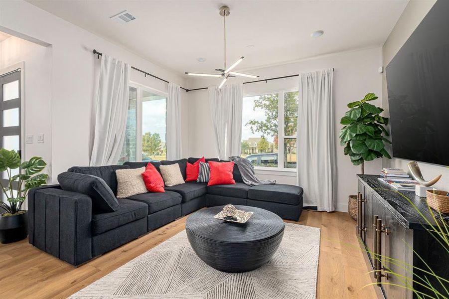 Living room featuring light wood-type flooring