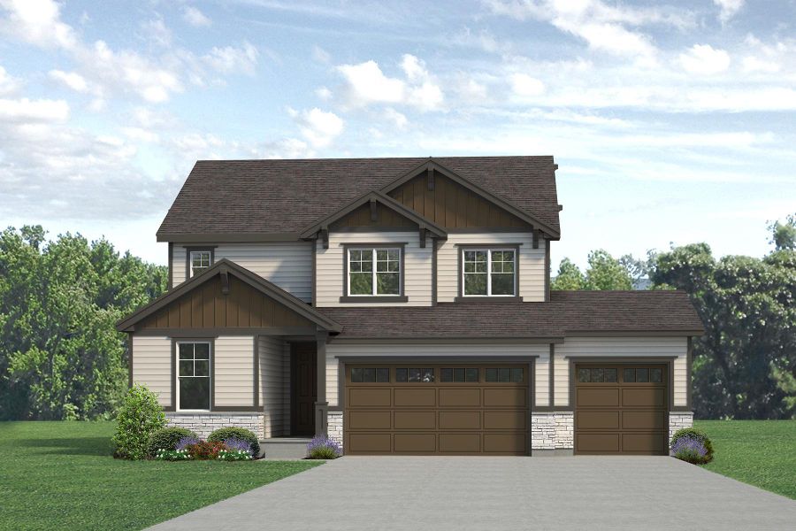 Representative exterior photo of a completed home built from the Jansen by Risewell Homes in Highlands Preserve, Mead, CO (Image 22).