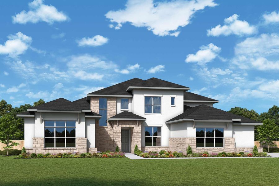 Representative exterior photo of a completed home built from the The Delgado by David Weekley Homes in Caliterra 100’, Dripping Springs, TX (Image 2). Representative exterior photo of a completed home built from the The Delgado by David Weekley Homes in Caliterra 100’, Dripping Springs, TX (Image 2).