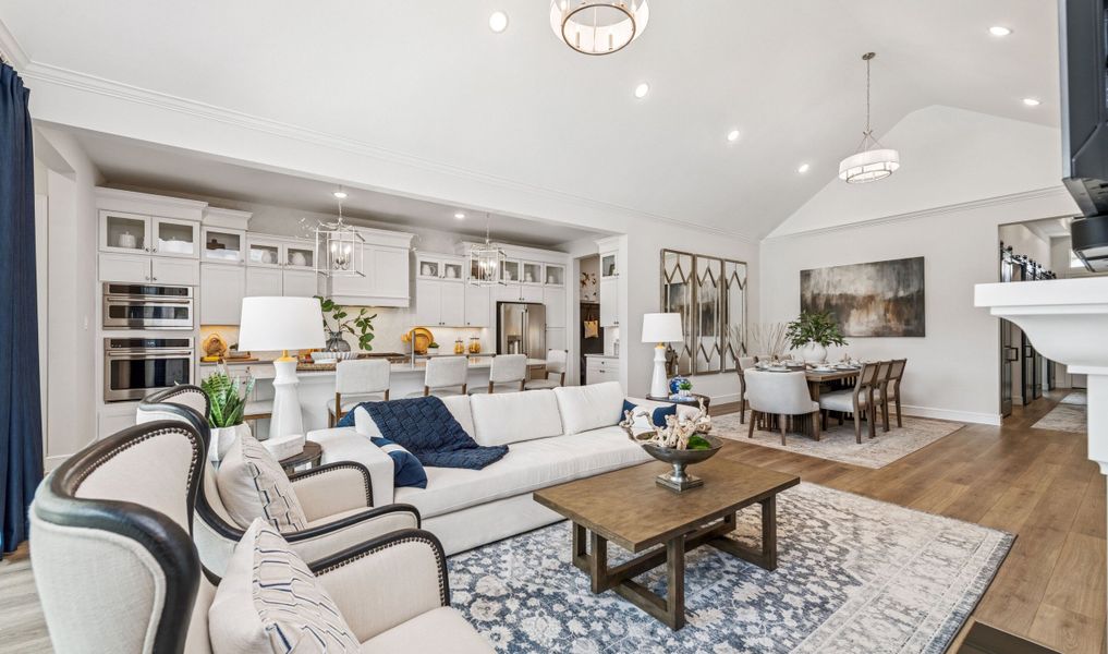 Great room with vaulted ceiling