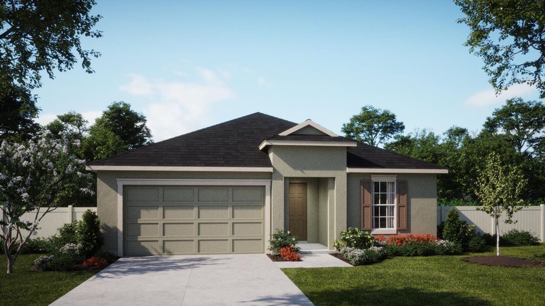 Front exterior of a new home in St. Johns Preserve, Palm Bay, FL, highlighting curb appeal (Image 2).