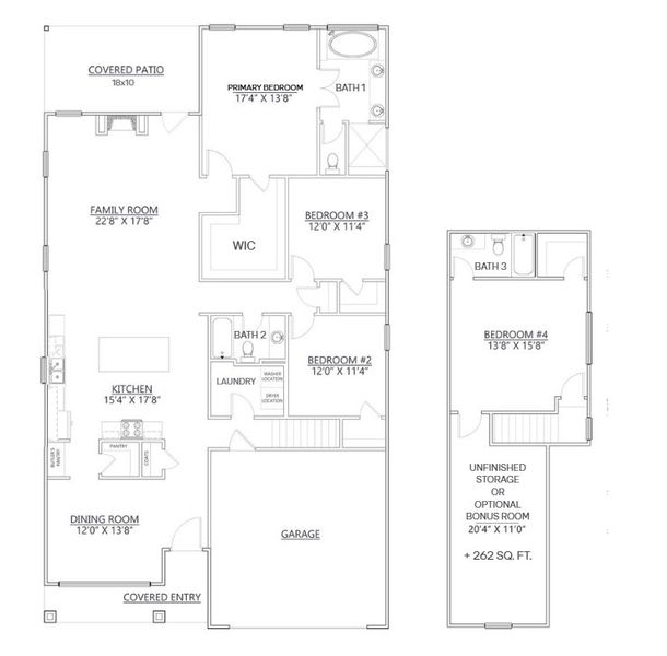 2D floor plan layout for the Vail by D.R. Horton in Briargate, Fountain Inn, SC (Image 3).