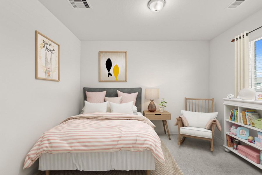 Bright and inviting, this spacious secondary bedroom offers plenty of room for relaxation and personalization, making it the perfect retreat for family or guests. *This photo has been virtually staged