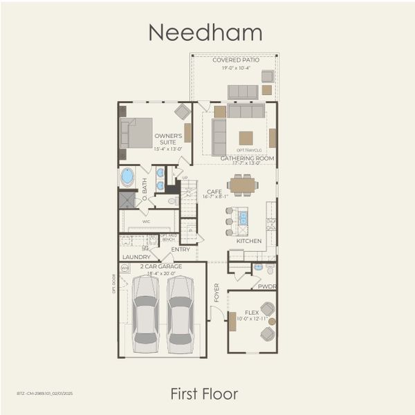 2D floor plan layout for the Needham by Pulte Homes in Kuempel Farms, Pflugerville, TX (Image 4).