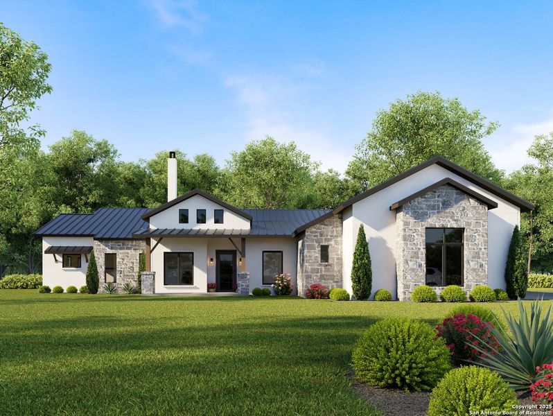 Front exterior of a new home in , New Braunfels, TX, highlighting curb appeal (Image 1). Front exterior of a new home in , New Braunfels, TX, highlighting curb appeal (Image 1).